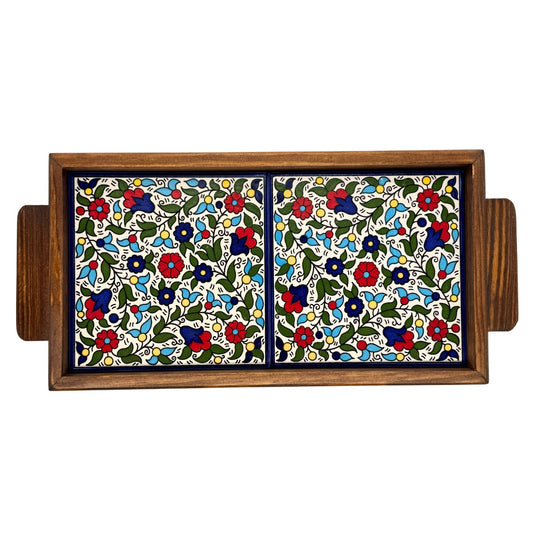 Ceramic and Wood Serving Tray - Multicolor