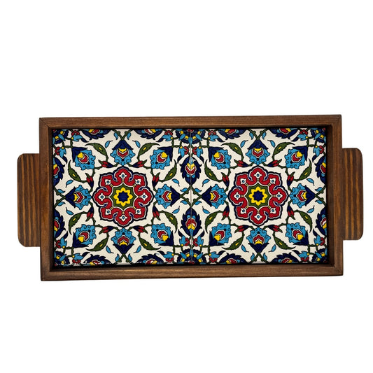 Ceramic and Wood Serving Tray - Iznik