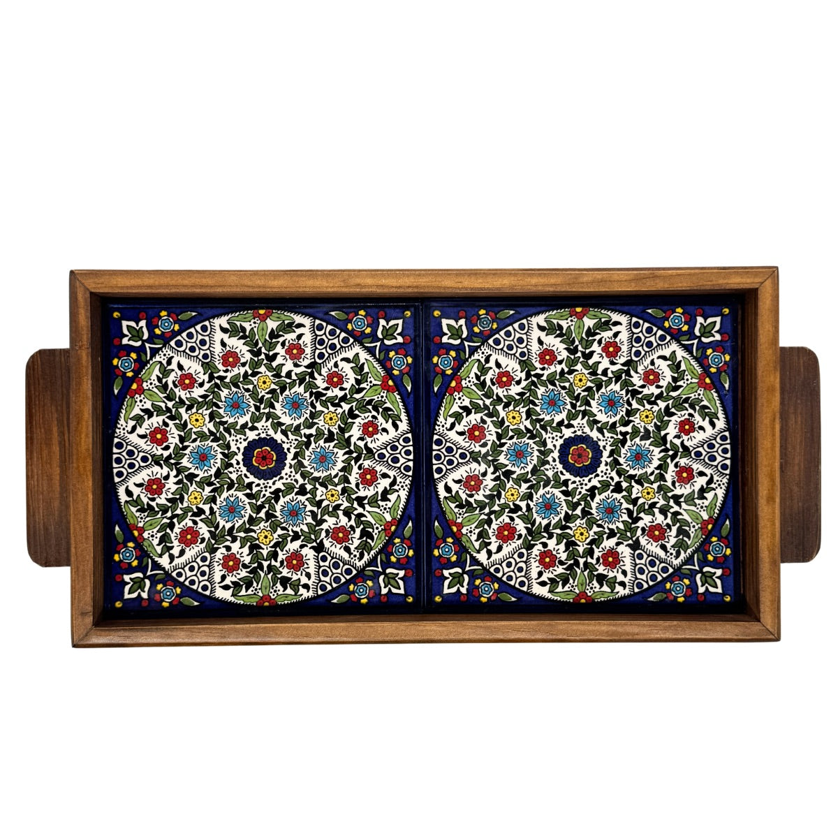 Ceramic and Wood Serving Tray - Multicolor Vine