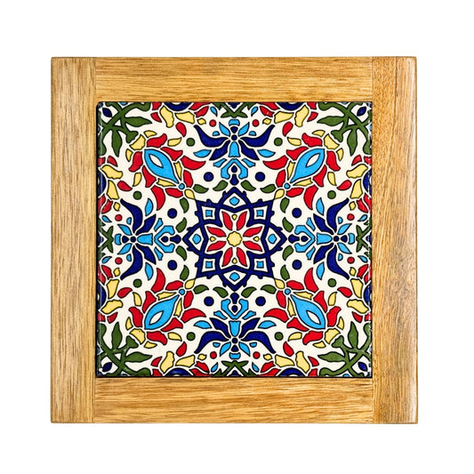 Ceramic Tile & Wood Trivet - Geometric Garden