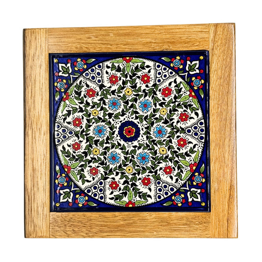 Ceramic and Wood Trivet - Multicolor Vine