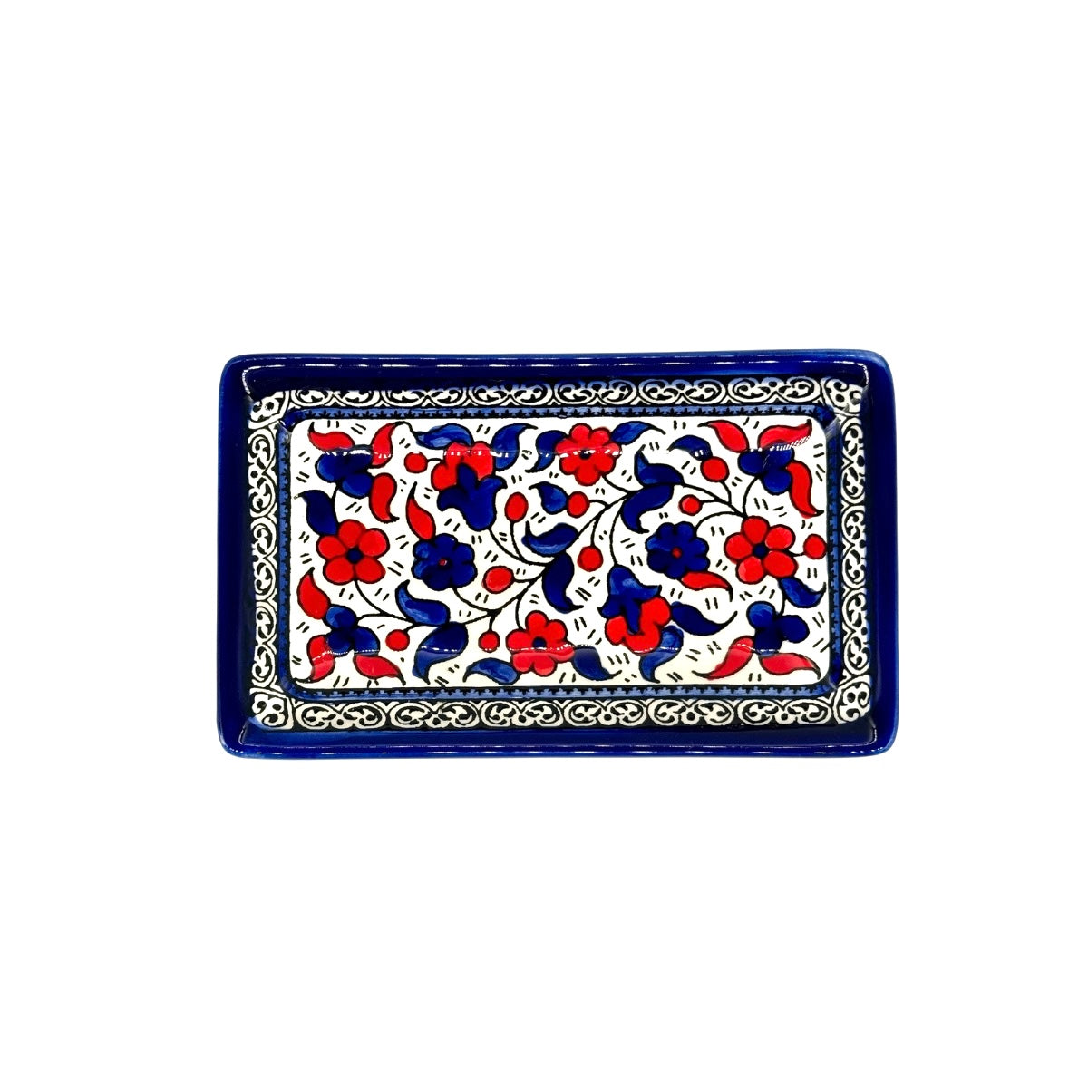 Ceramic Rectangular Dish (7”) - Blue & Red