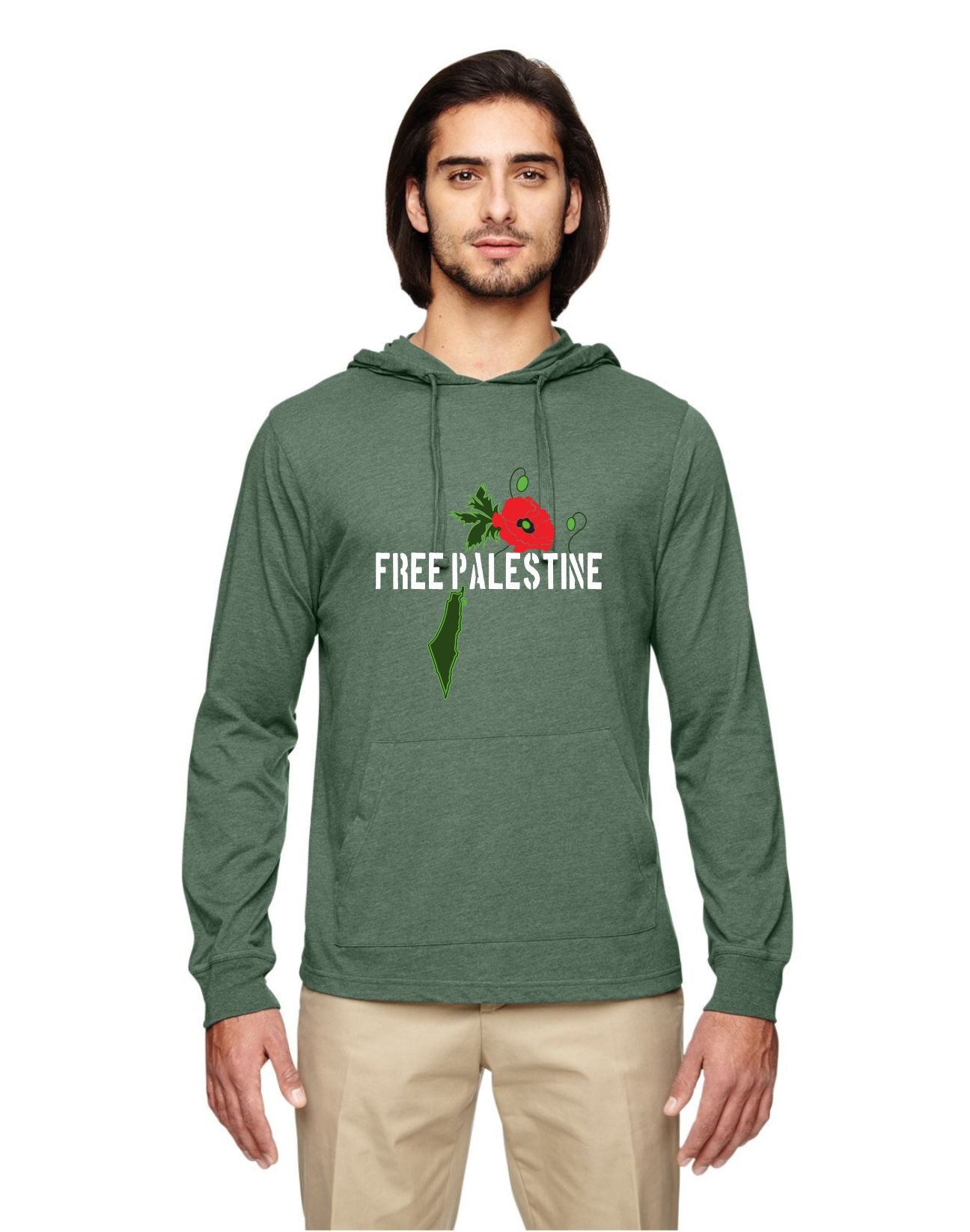 Free Palestine Hooded T-Shirt - Long Sleeve