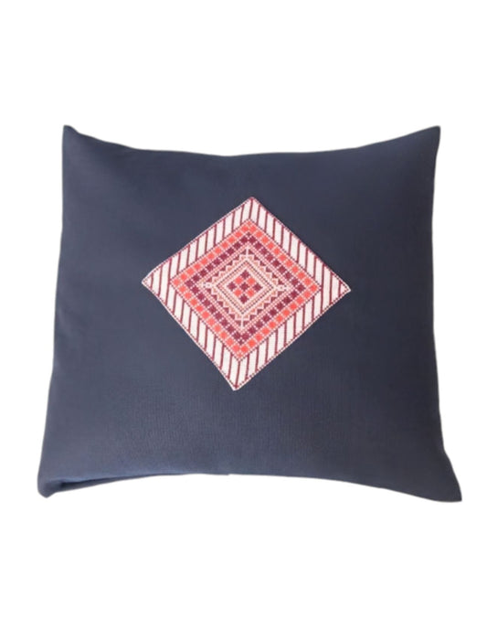 Embroidered Pillow Cover--Denim Diamond