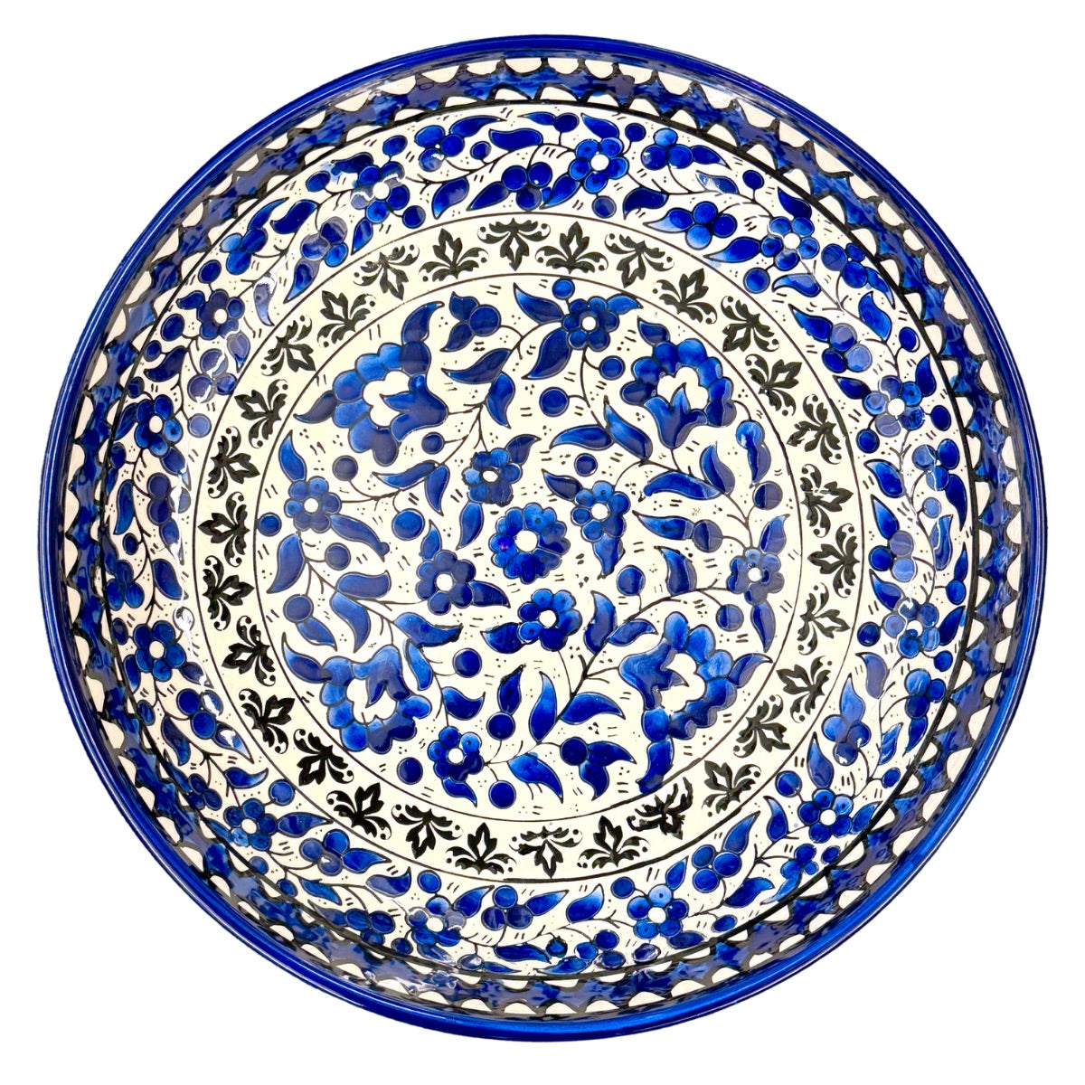 Ceramic Shallow Serving Bowl (13”) - Blue & Black