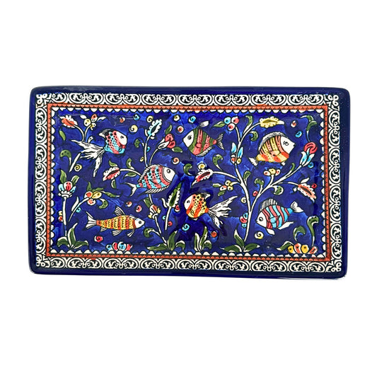 Ceramic Rectangular Platter (12") - Blue Fish