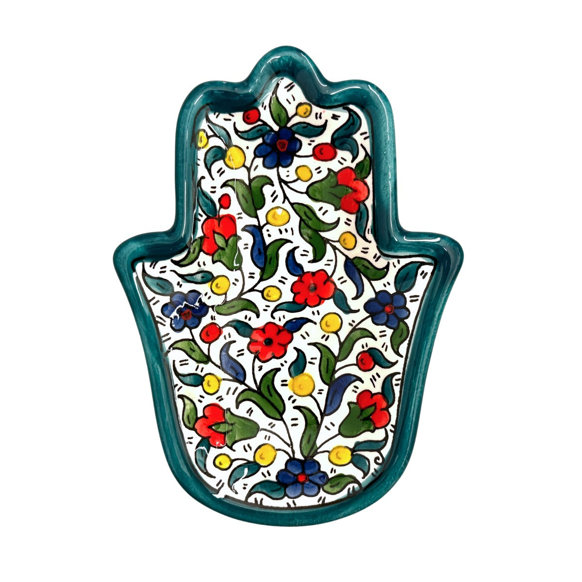 Ceramic "Hamsa" Dish - Teal Multicolor