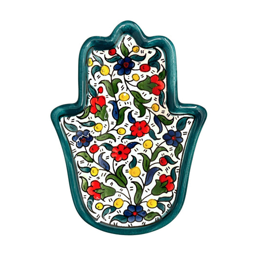 Ceramic "Hamsa" Dish - Teal Multicolor