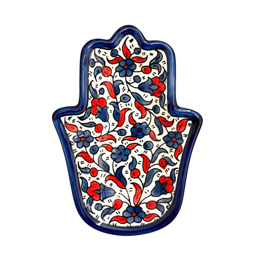 Ceramic "Hamsa" Dish - Blue & Red