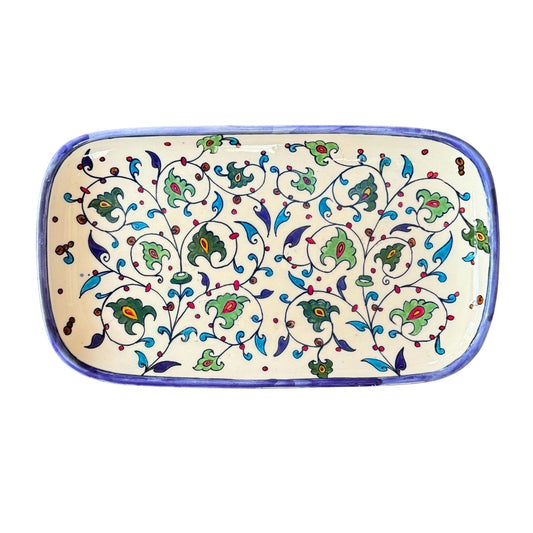 Ceramic Rectangular Plate (12”) - White Leaves