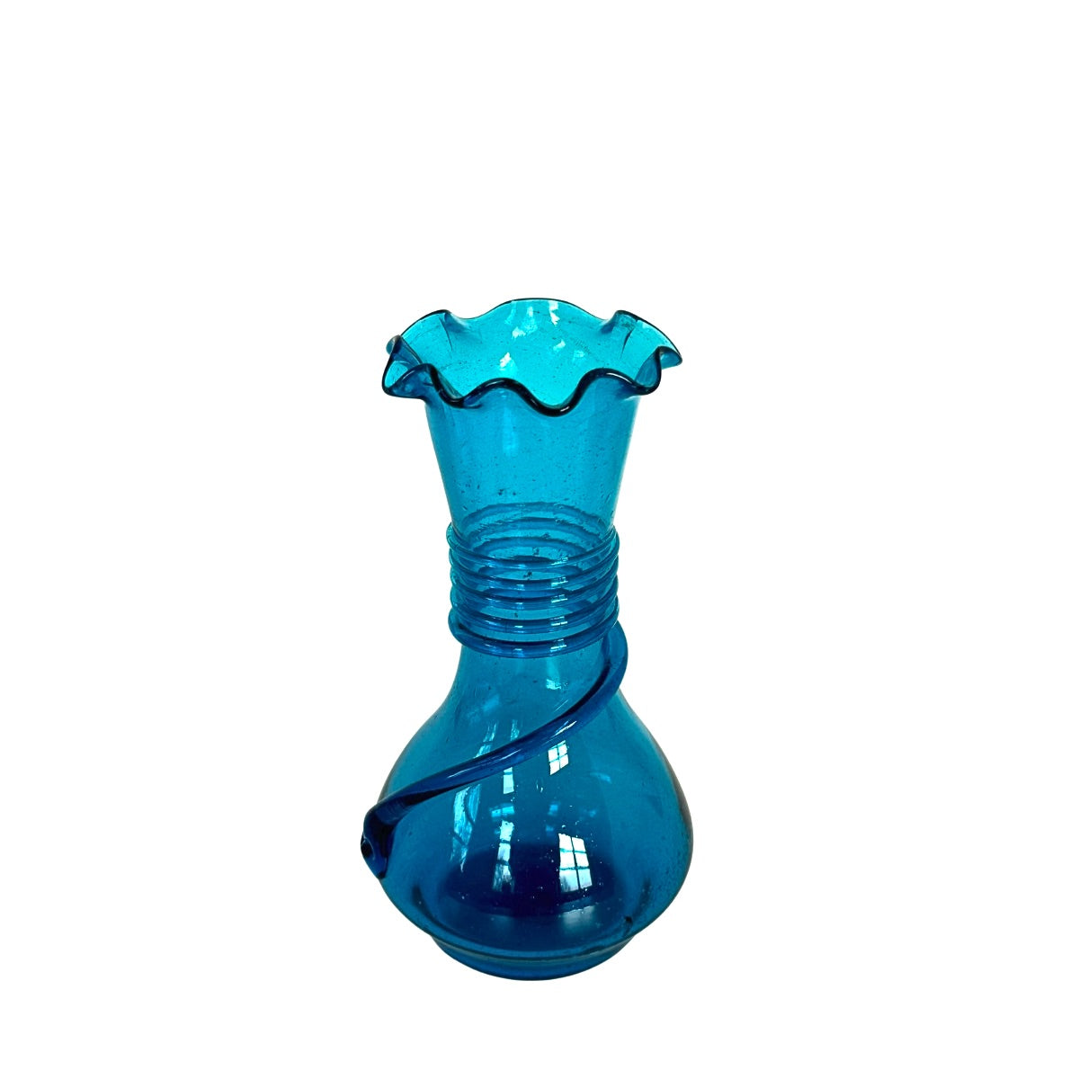 Glass Ruffle Vase (7") - Mediterranean Blue