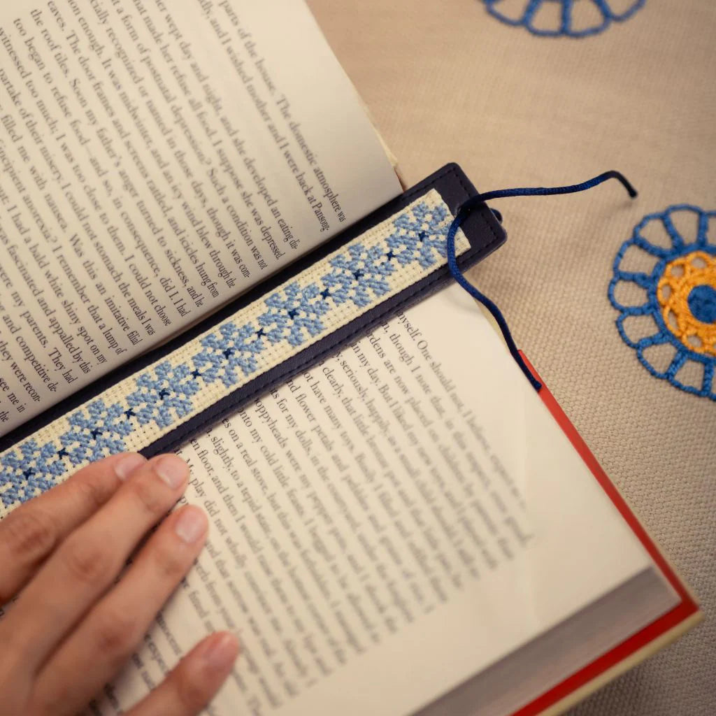 Light Blue Tatreez Leather Backed Bookmark