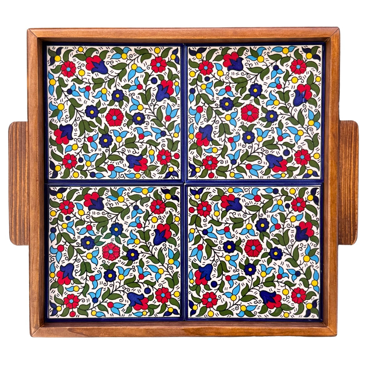 Ceramic and Wood Serving Tray - Multicolor