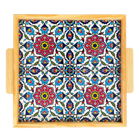 Ceramic and Wood Serving Tray - Iznik