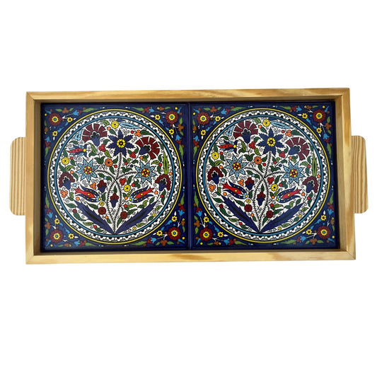 Ceramic and Wood Serving Tray - Divine Tulip